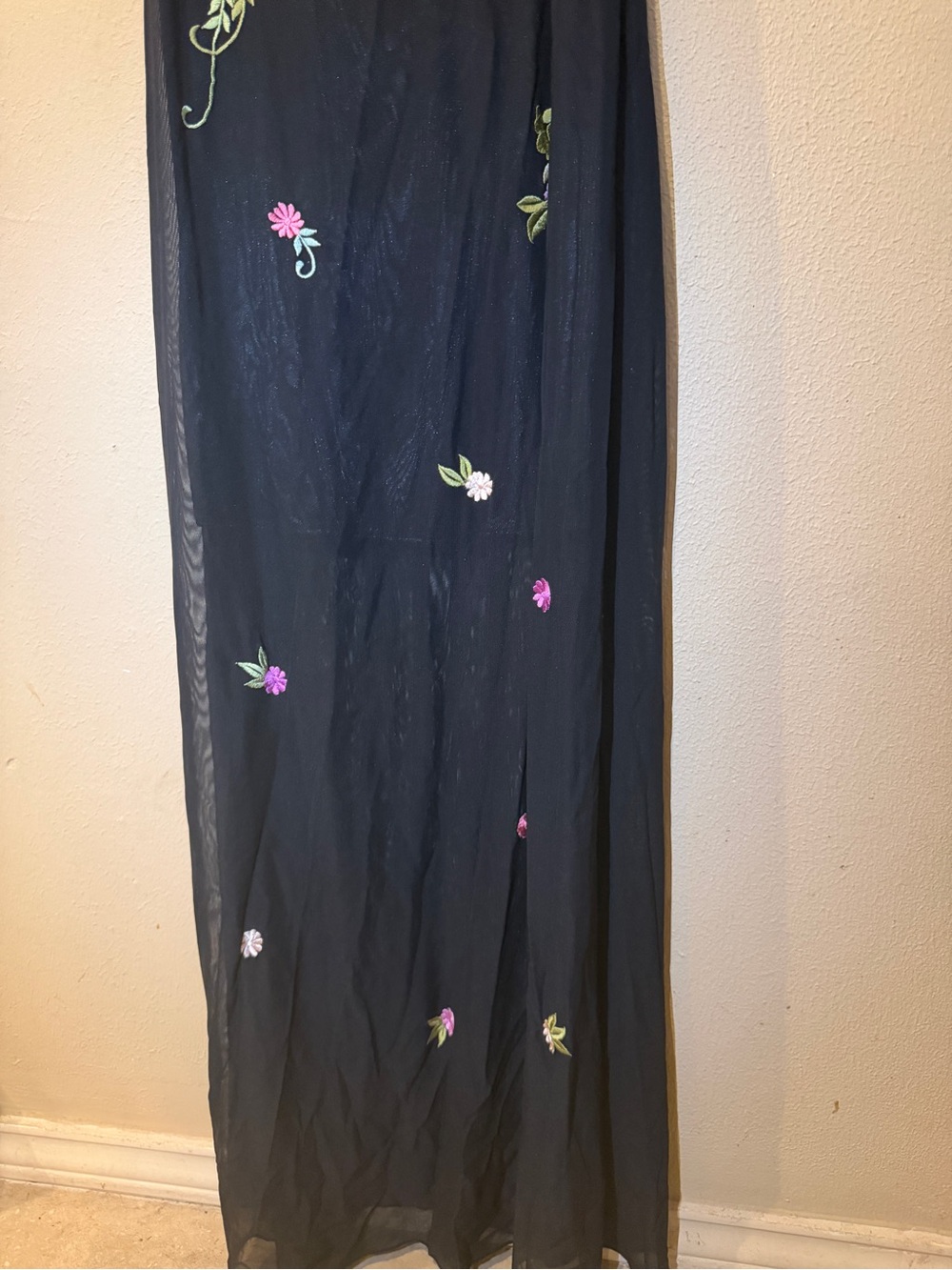Rimini Black Maxi Dress with Pink & Green Floral Embroidery - Picture 3 of 7